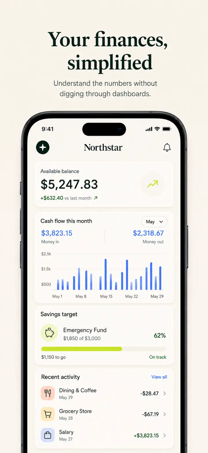 Northstar finance app screenshot: Your finances, simplified