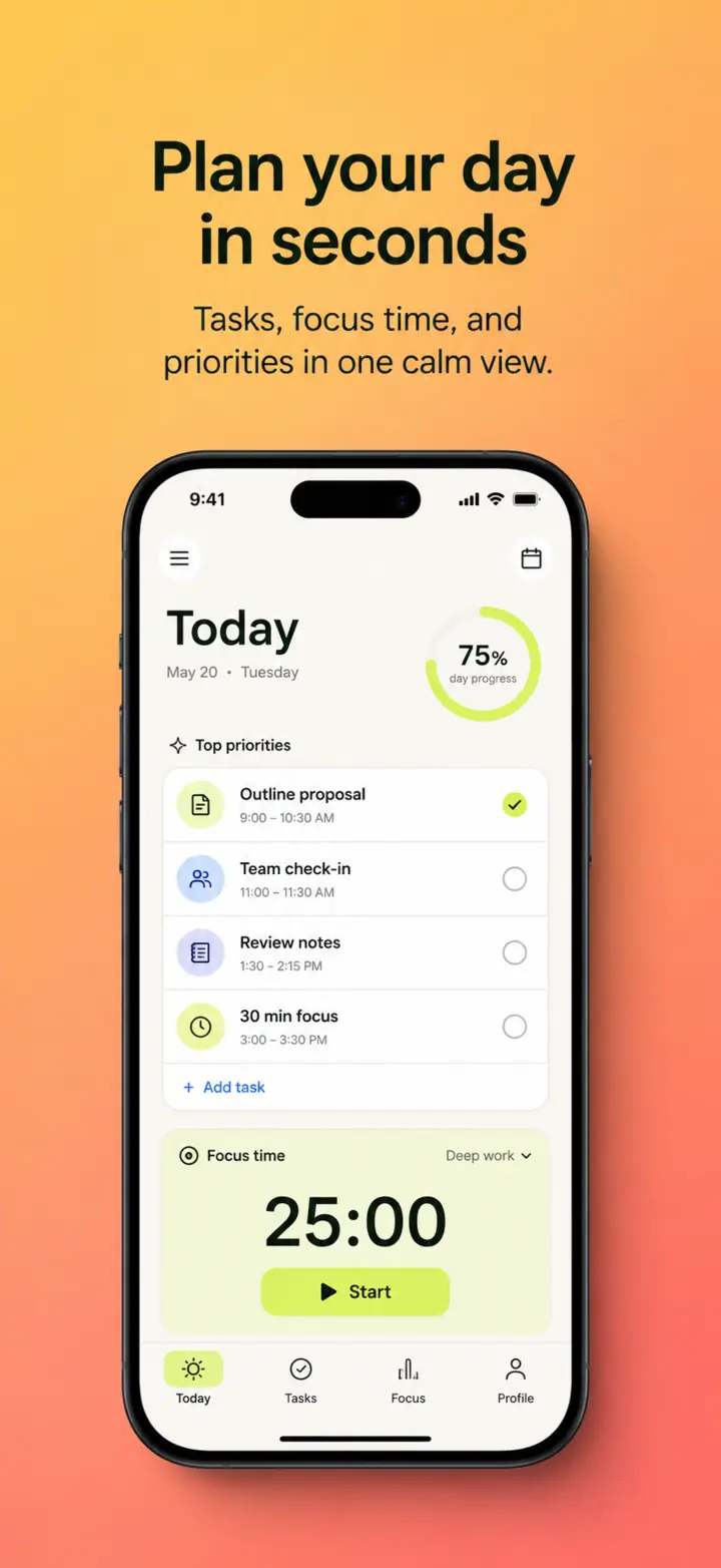 Tempo productivity app screenshot: Plan your day in seconds