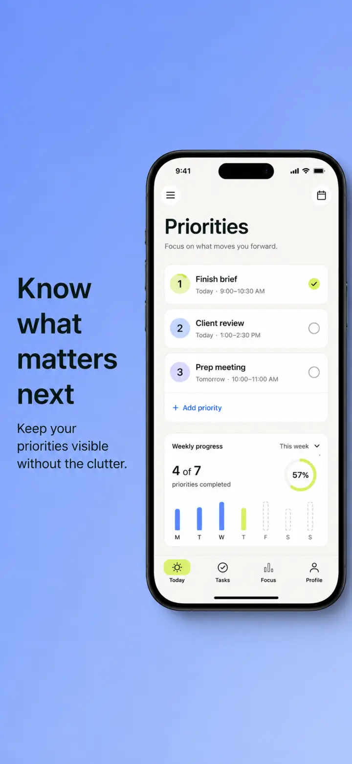 Tempo productivity app screenshot: Know what matters next